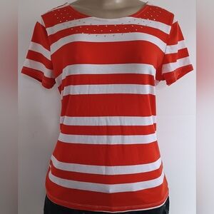 Rafaella Bold Red and White Striped Tee